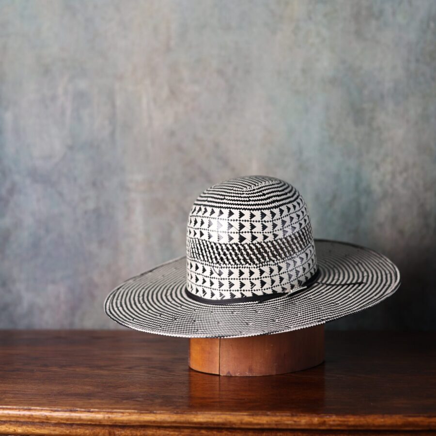 Black Flat Brim Open Crown Straw Hat
