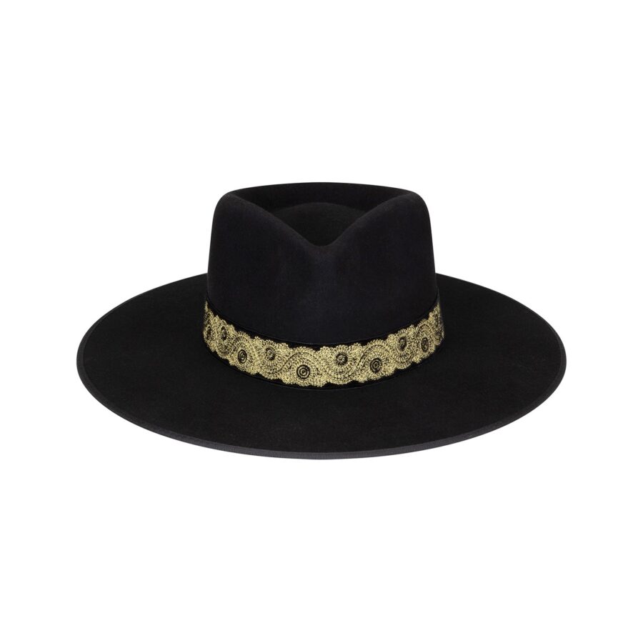 Black Wool Rancher Hat With Gold Trim